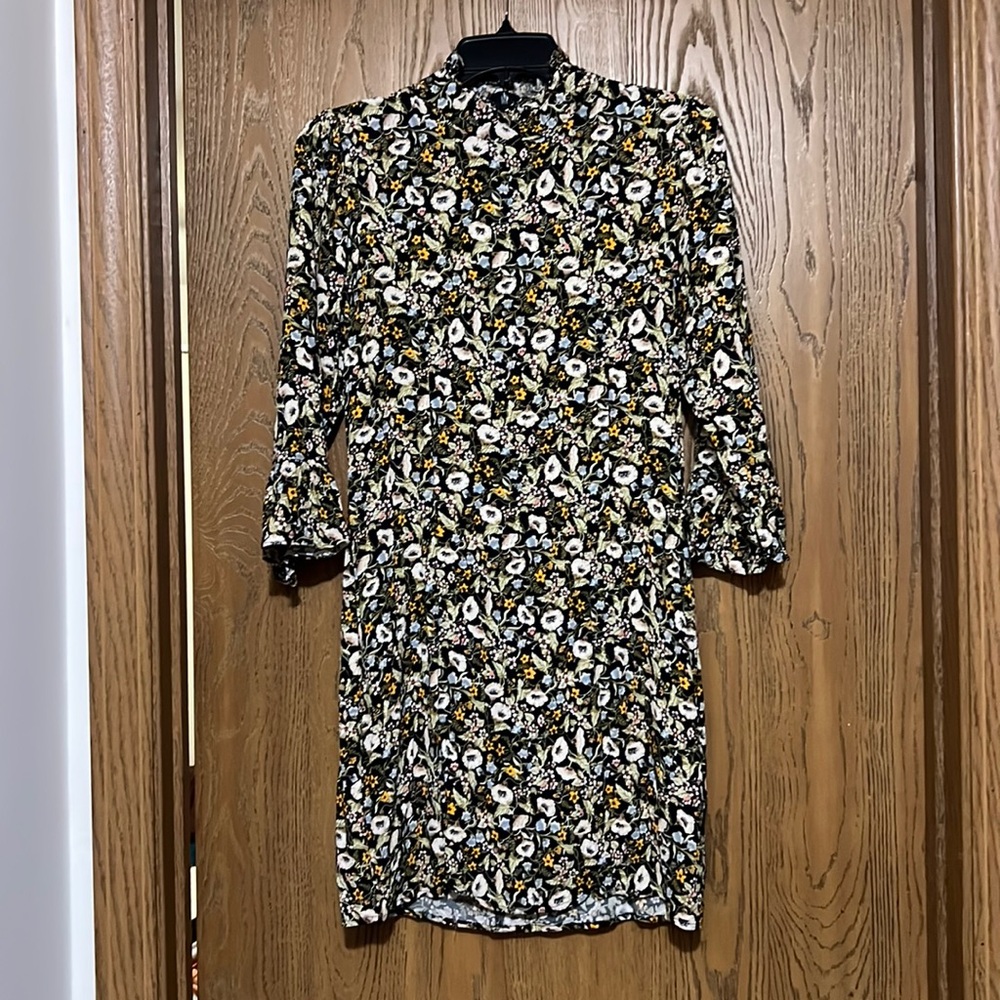 Rolla’s Black Floral High neck collar short long sleeved dress - Picture 1 of 1